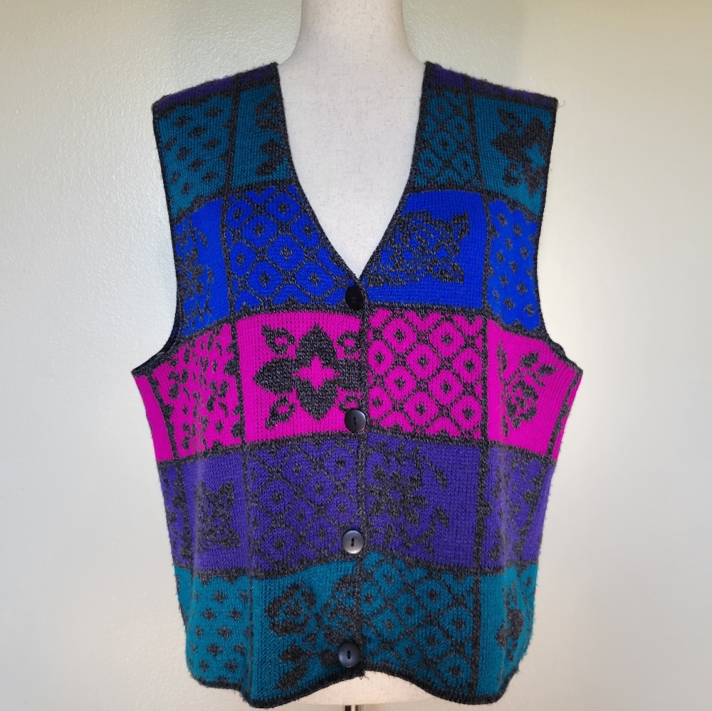 Classic Elements | 80s Vintage Patchwork Knit Vest - image 1